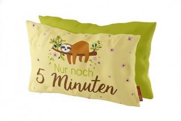 Dekokissen Faultier - "Nur noch 5 Minuten", Kuschelkissen, 25x40 cm